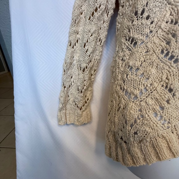 Chunky BOHO Cream Crochet Cozy Sweater  Neck Long Sleeve M - Picture 2 of 11